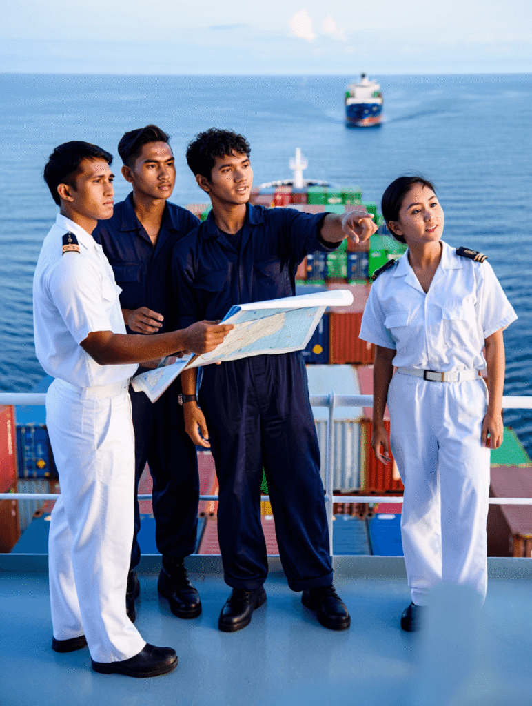 pelaut Indonesia bekerja di kapal kargo internasional dalam industri pelayaran global